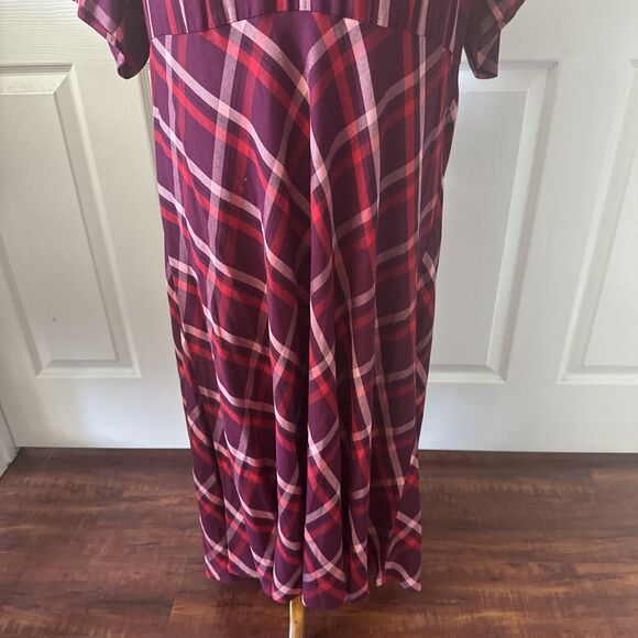 J Jill Womens XL Pink Plaid V Neck Maxi Dress Academia Cottagecore Modest Red - Picture 6 of 12